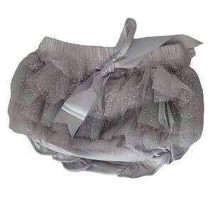 Baby Girls Gray‎ Sparkle Ruffle Bloomers With Gray Satin Ribbon Bow XS